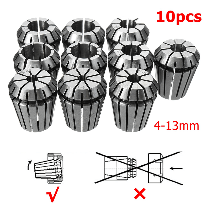 10Pcs ER20 4-13Mm Spring Collet Chuck Set for CNC Milling Machine Engraving Lathe Tool - MRSLM