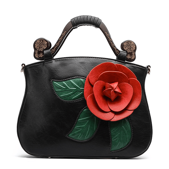 Vintage Fashion PU Leather Rose Decorative Handbag Crossbody Bag for Women - MRSLM