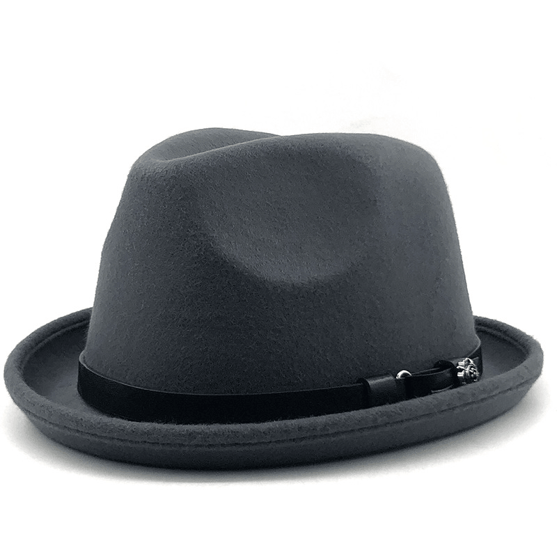 Top Hat Belt Buckle Black Woolen Hat Male British Jazz Hat Imitation Wool - MRSLM