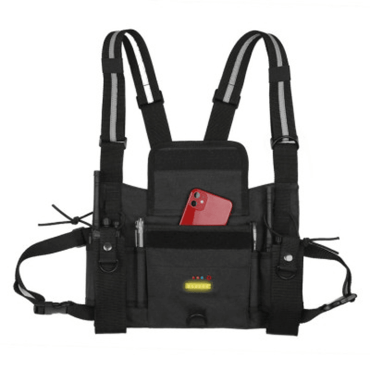 Vest Bag Chest Rig Pack Walkie Talkie Radio Waist Pack Pouch with Warning Light Storage Bag for Garden Tool - MRSLM