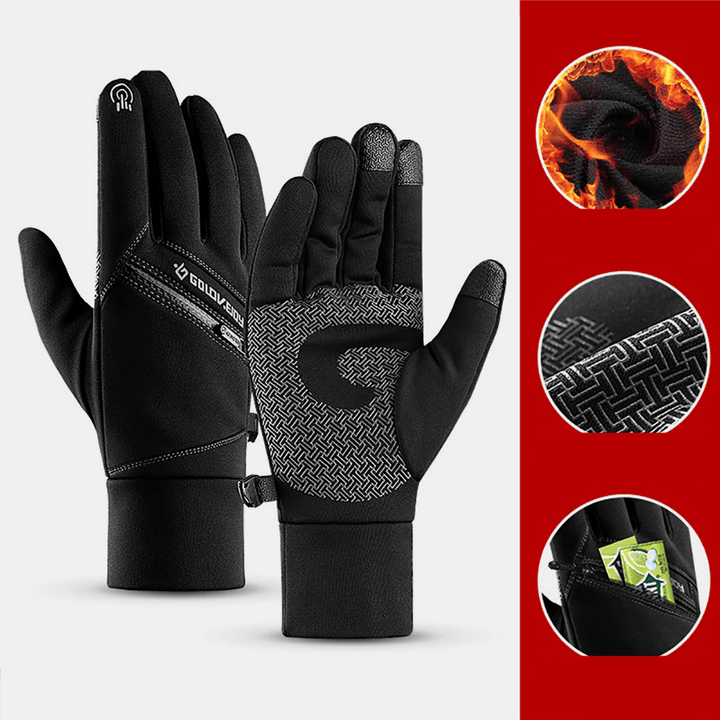 Unisex Winter Warm Touch Screen Gloves Waterproof Fleece Zipper Pocket Gloves Skiing Cycling Outdoor Sport Cold Protection Gloves - MRSLM