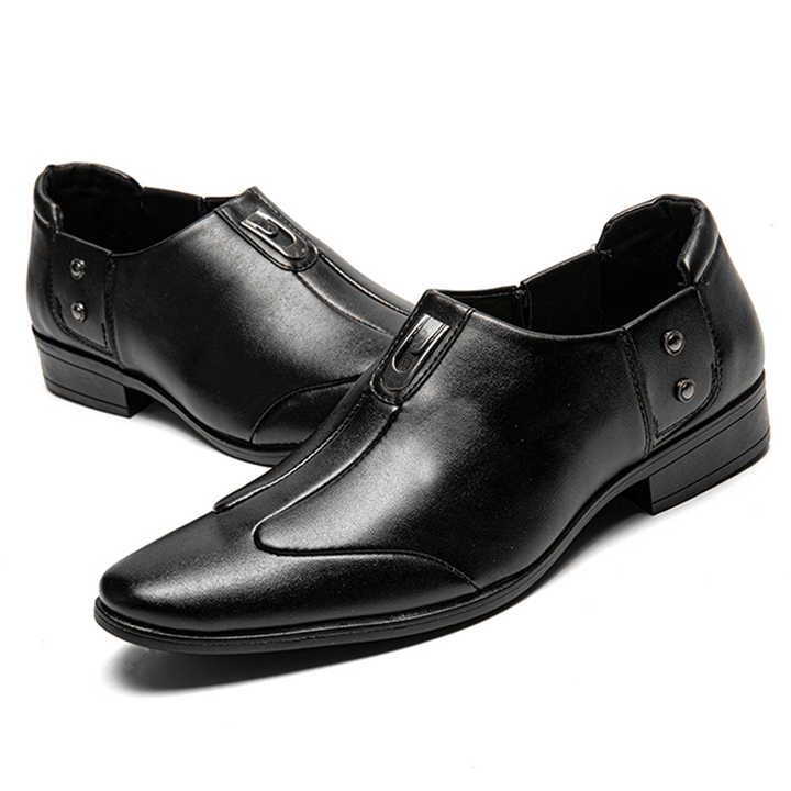 Men Breathable Pointed Head Comfy Slip-On Business Dress Shoes - MRSLM