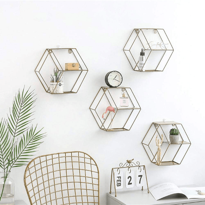 Geometric Metal Iron Storage Wall Shelf Rack Display Organization Home Decor - MRSLM