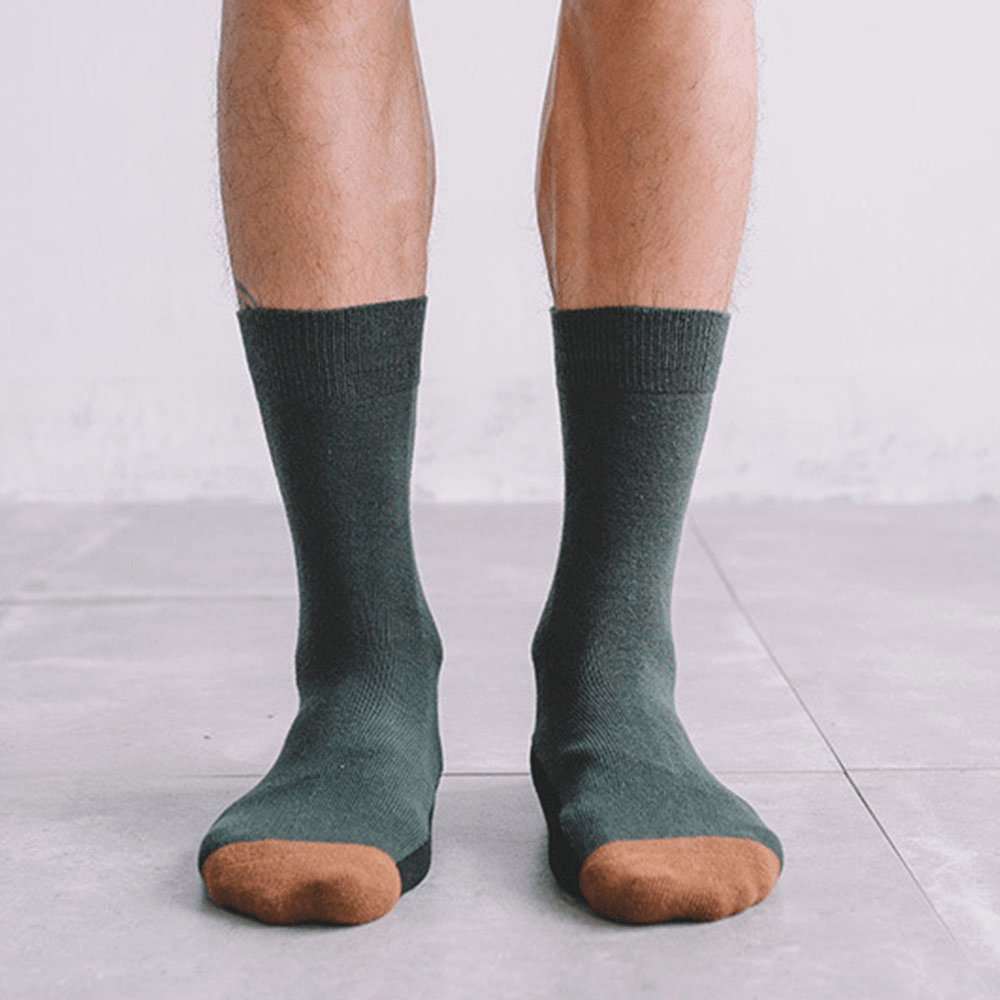 Men Long Socks Dark Green Designer Lines Contrast Color Tube Cotton Socks - MRSLM