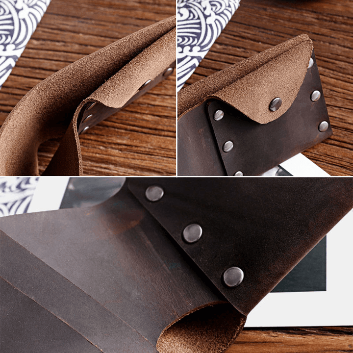 Men Short Bifold Cowhide Wallet Rivet Design Large Capacity Card Holder Coin Purse - MRSLM