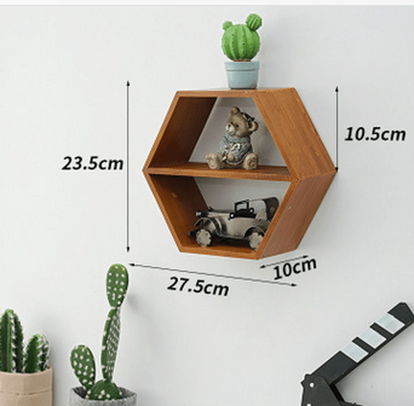 Hexagon Wall Mounted Shelf Rack Decorative Frame Wall Punch-Free Bookshelf Decorations Display Stand Organizer for Office Home Living Room Bathroom - MRSLM