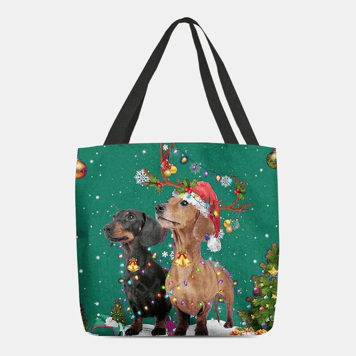 Women Felt Cute Festive Christmas Cartoon Dogs Pattern Shoulder Bag Handbag Tote - MRSLM