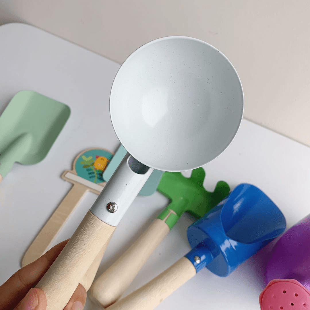 Wood Metal Sand Beach Toy Shovel Spoon Rake for Boys Girls Play Sand Outdoor Yard Toy Children Garden Tool with Bag - MRSLM