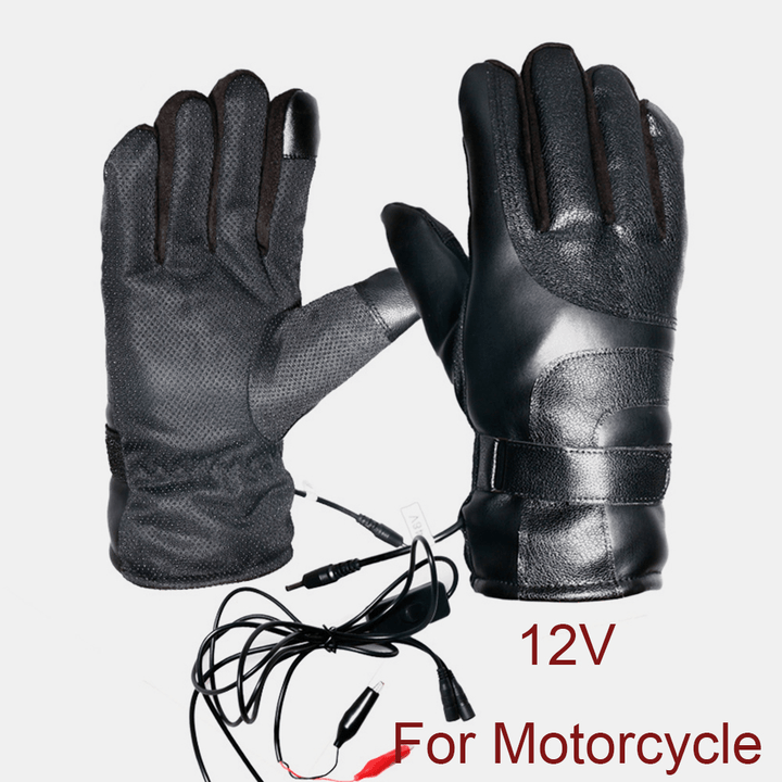 Unisex USB Charging Heating Outdoor Winter Electric Car Riding Keep Warm Waterptoof Windproof Leather Gloves - MRSLM