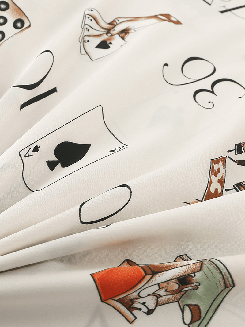 Mens Playing Cards Fuuny Cartoon Print Short Sleeve Two Piece Cozy Smooth Pajama Set - MRSLM