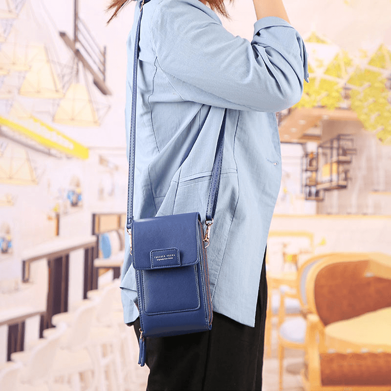 Women Multi-Slots Flap Magnetic Button Stitch Detail Crossbody Bag Multi-Pockets Touch Screen on the Back 7 Inch Phone Bag - MRSLM