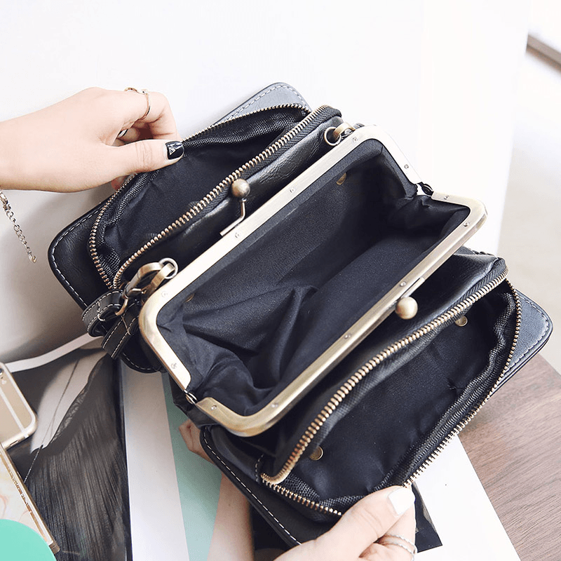 Women Retro PU Leather Hasp Zipper Handbag Rectangular Purse Wallet Phone Bag - MRSLM