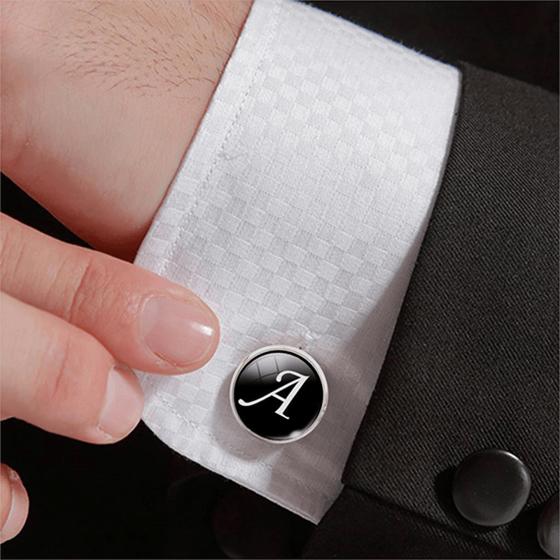 Men Gemstone Glass Single Letter Cufflinks Wedding Party Vintage Alphabet Cufflink - MRSLM