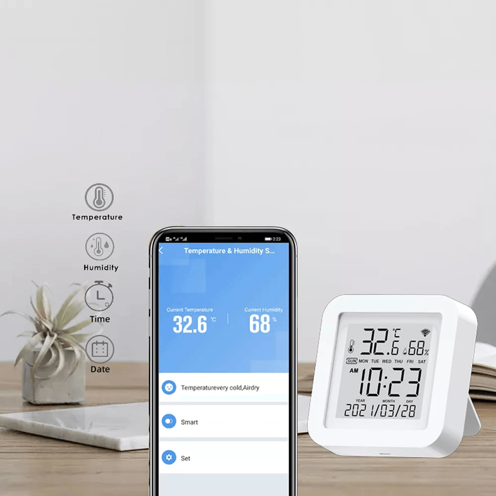 Tuya WIFI Temperature Humidity Smart Sensor Clock Digital Display Remote Control Thermometer Support Alexa Google Assistant - MRSLM