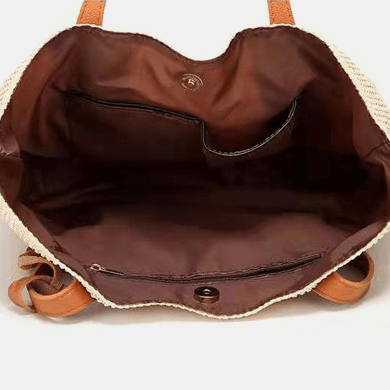 Women Tassel Decoration Large Capacity Hollow Straw Bags Handbag Shoulder Bag Beach Bag - MRSLM