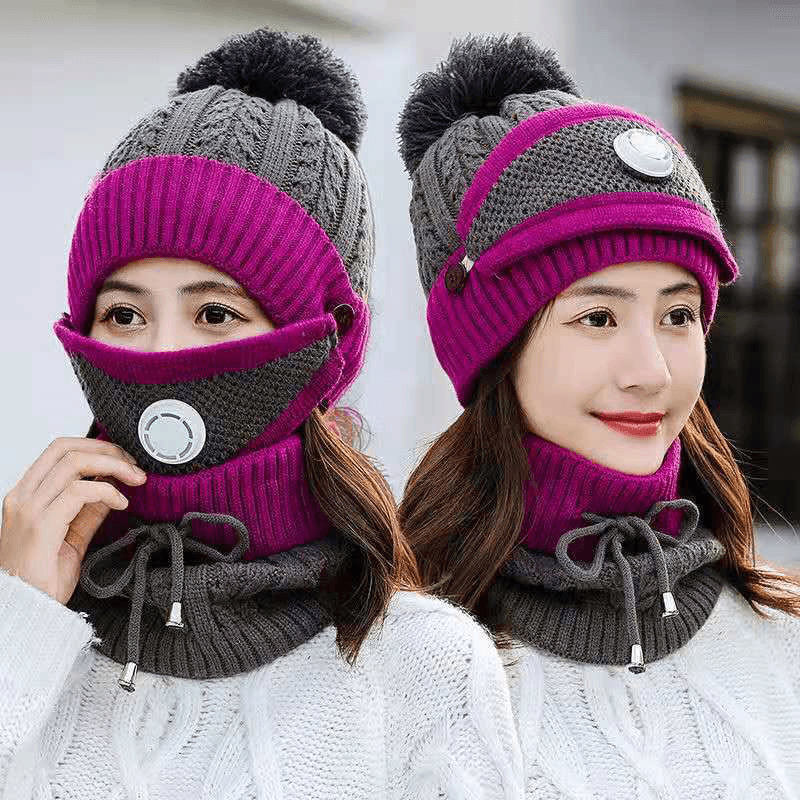 BIKIGHT Cotton Knit Windbreak Winter Warmth Cute Riding Protection Suit Bicycle Caps Bike Skiing Camping Winter Hat Scarf Mask Suit - MRSLM