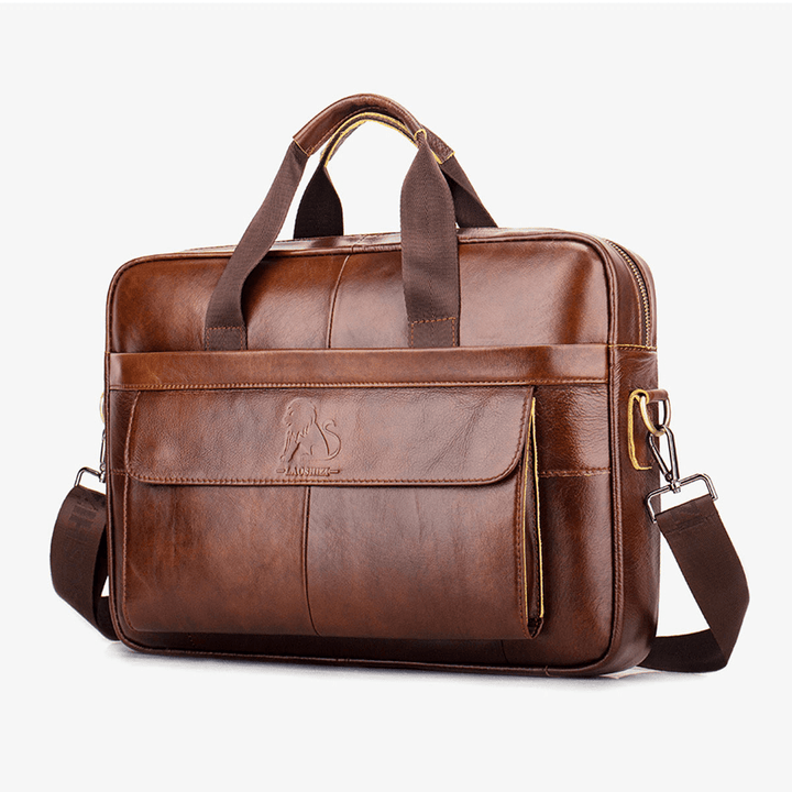 Cowhide Men'S Business Briefcase Leather Retro Messenger Bag Casual Business Bag Portable Briefcas - MRSLM