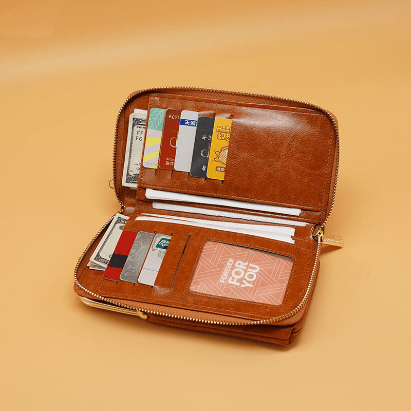Women 9 Card Slots 6.3 Inch Phone Bag Solid Crossbody Bag - MRSLM