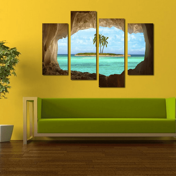 Miico Hand Painted Four Combination Decorative Paintings Isolated Island Wall Art for Home Decoration - MRSLM