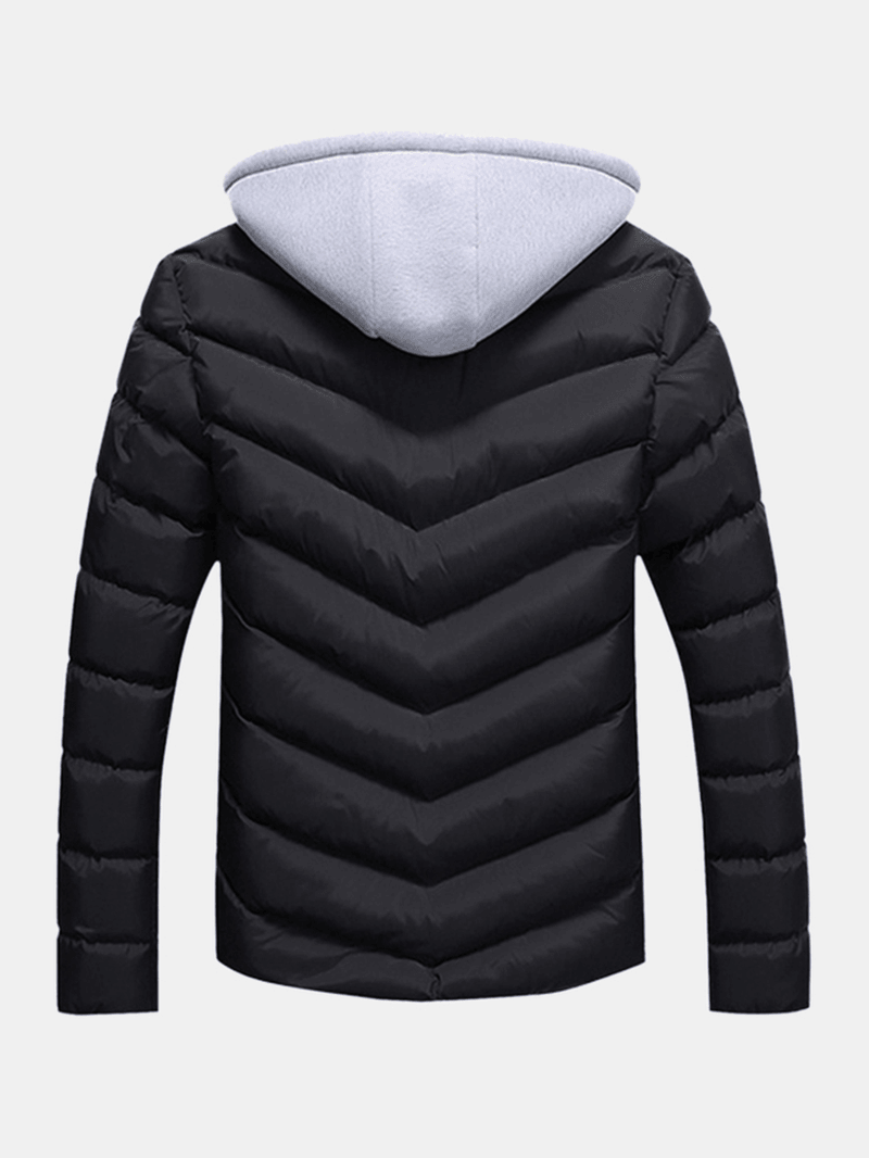 Mens Winter Thick Hooded Stitching Jacket Fashion Padded Casual Warm Zipper Pockets Coat - MRSLM