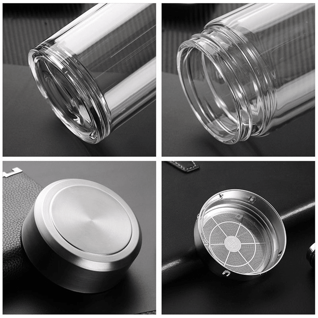 800/1000ML Glass Juice Water Bottle Double Walled Tea Infuser Mug with Travel Sleeve Water Bottles - MRSLM