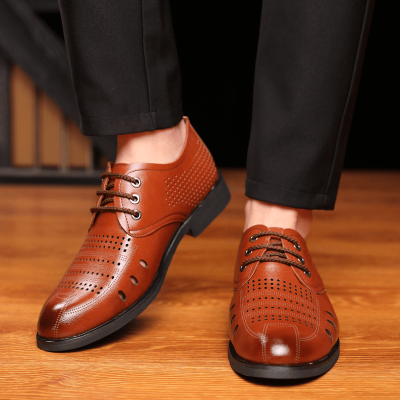 Men Microfiber Leather Breathable Hollow Out Oxfords Casual Business Shoes - MRSLM