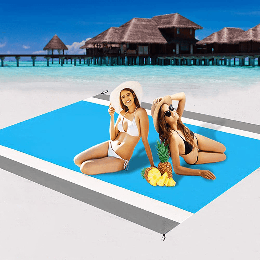 210X200Cm Waterproof Beach Blanket 4-6 Persons Lightweight Sand Resistant Beach Mat Picnic Mat with Storage Bag Peg for Camping Hiking - MRSLM