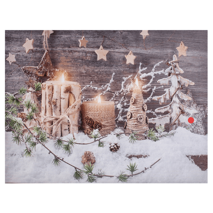 Wall Art Picture Christmas Decoration Light up LED Canvas Flickering Candles - MRSLM