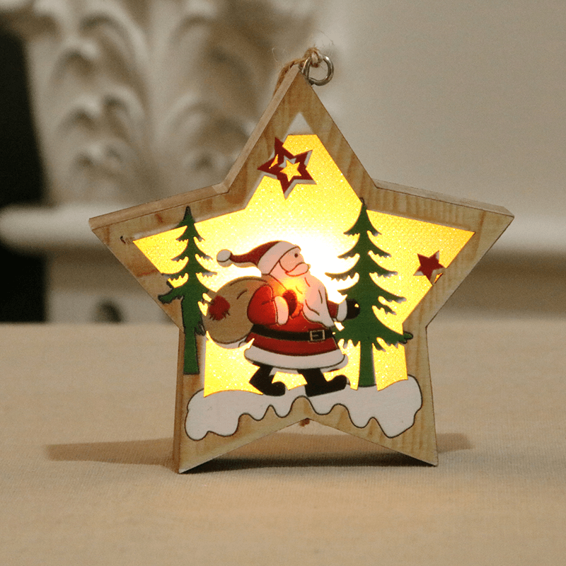 Luminous Christmas Wooden Ornament LED Light Santa Claus Deer Decorations Lamp Xmas - MRSLM