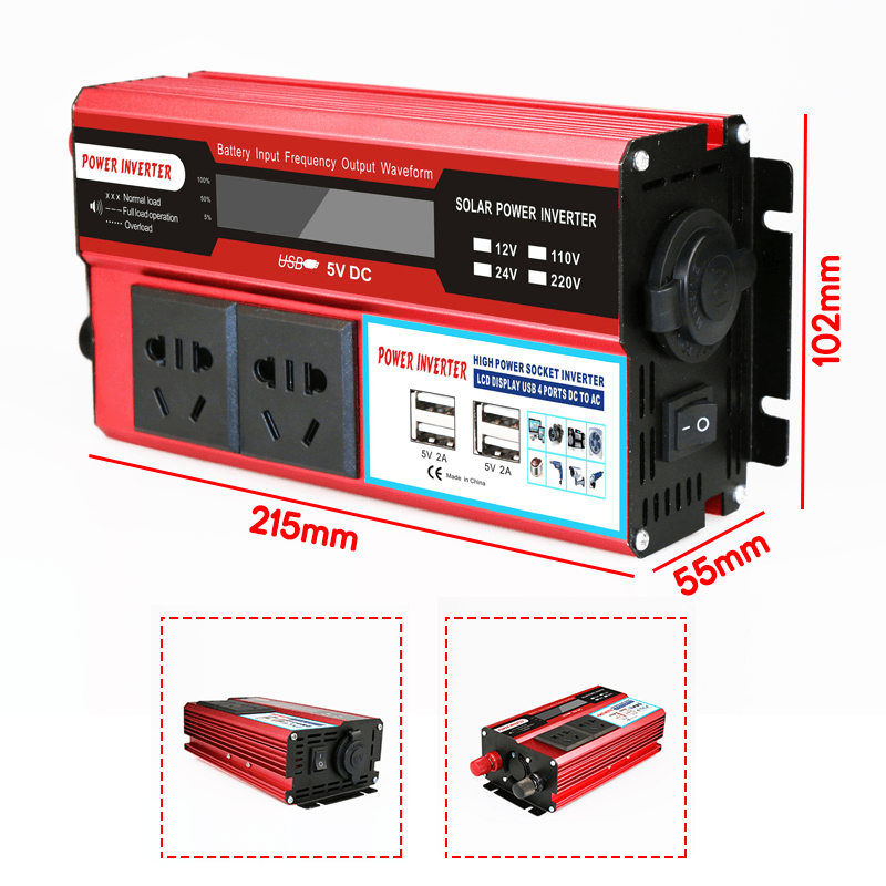 5000W DC 12V/24V to AC 220V Power Inverter Digital Modified Sine Wave 4 USB Port 2 Sockets - MRSLM