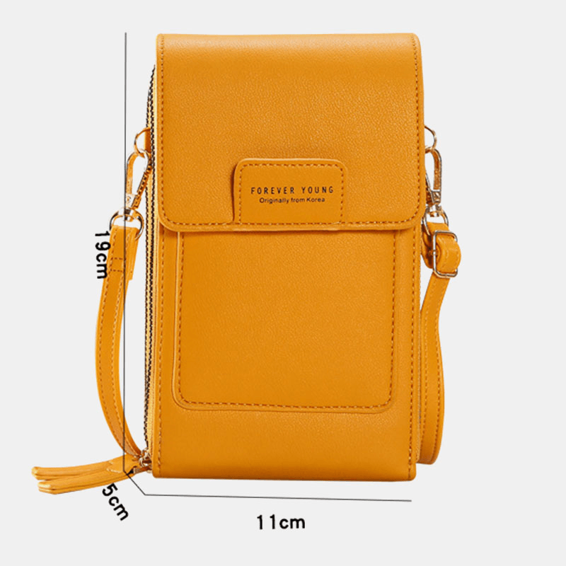 Women Multi-Slots Flap Magnetic Button Stitch Detail Crossbody Bag Multi-Pockets Touch Screen on the Back 7 Inch Phone Bag - MRSLM