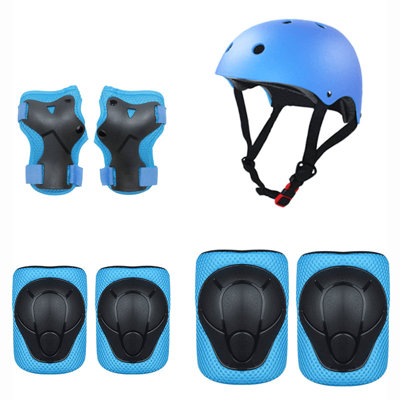 7Pcs/Set Kids Sport Protetive Kit Children Bicycle Helmet + Knee Wrist Guard + Elbow Pad Set for Roller Skating Mountain Road Bike Cycling - MRSLM