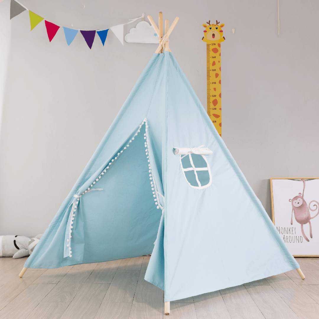 Children Portable Folding Tent Baby Game House with Fur Balls and Curtains Tent for Kid Walking Cushion - MRSLM