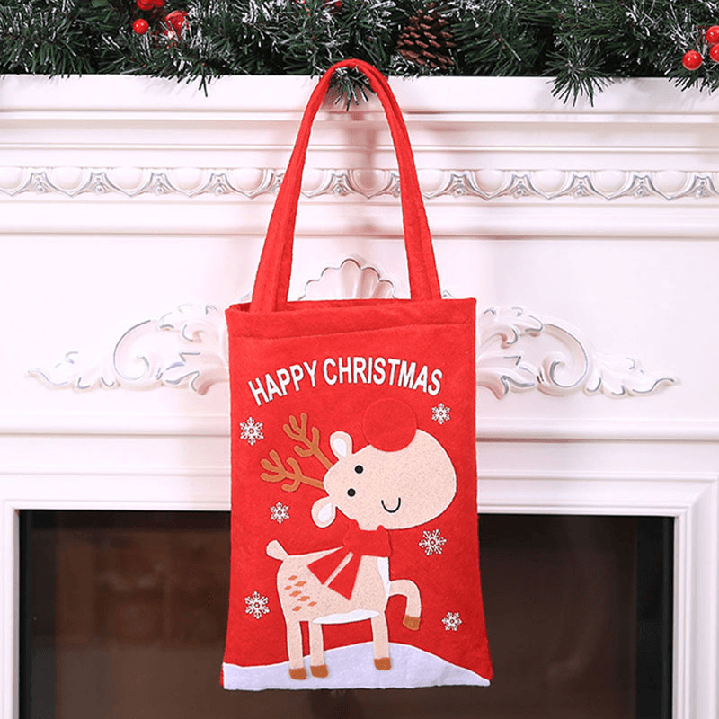 Child Cute Festive Christmas Santa Claus Elk Pattern Decoration Candy Snack Bag Handbag - MRSLM