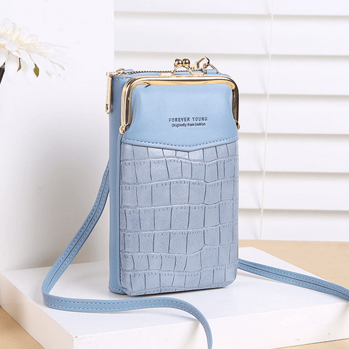 Women Alligator Pattern Embossed Vertical Large Capacity Zipper Wallet Portable 6.5 Inch Phone Bag Shoulder Bag Crossbody Bag - MRSLM