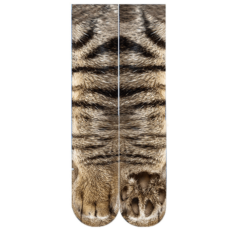 Creative 3D Print Adult Animal Paw Socks Unisex Crew Cat Long Tube Stocks Elastic Breathable Sock Dog Tiger Zebra Pig Cat Paw - MRSLM