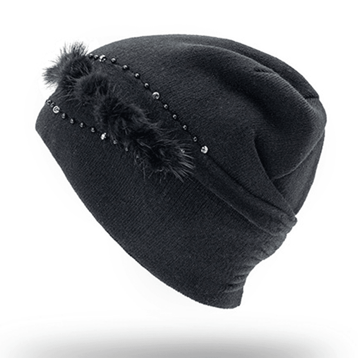 Women Outdoor Winter Thicken Ski Beanie Cap Earmuffs Flexible Knit Hat - MRSLM