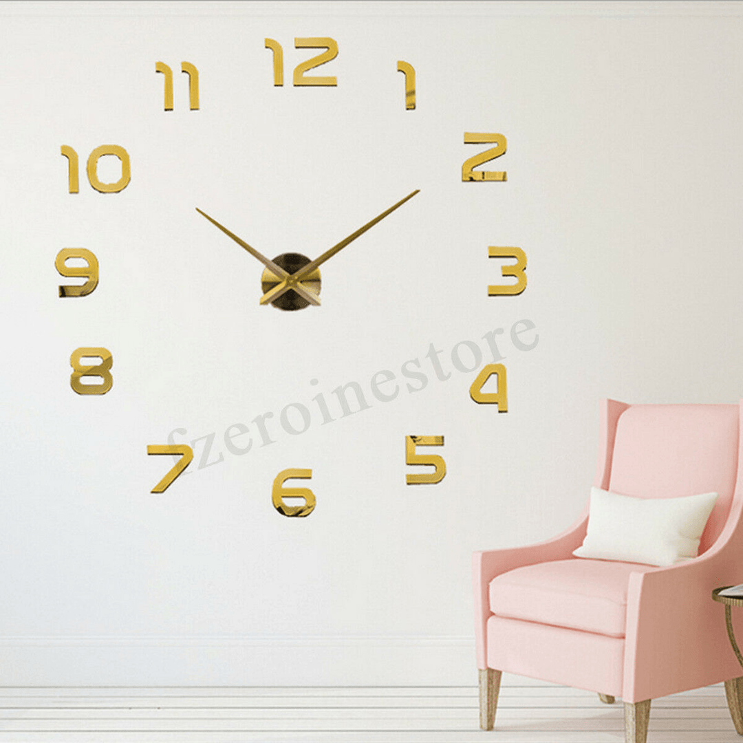 3D DIY Wall Sticker Clock Large Size Mirror Surface Decor Quartz - MRSLM