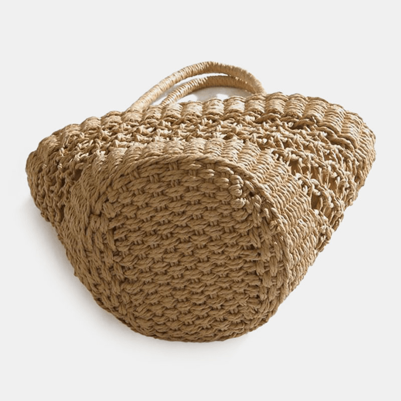 Women Straw Hollow Retro Handmade Paper String Cylindrical Bag Beach Bag Handbag - MRSLM