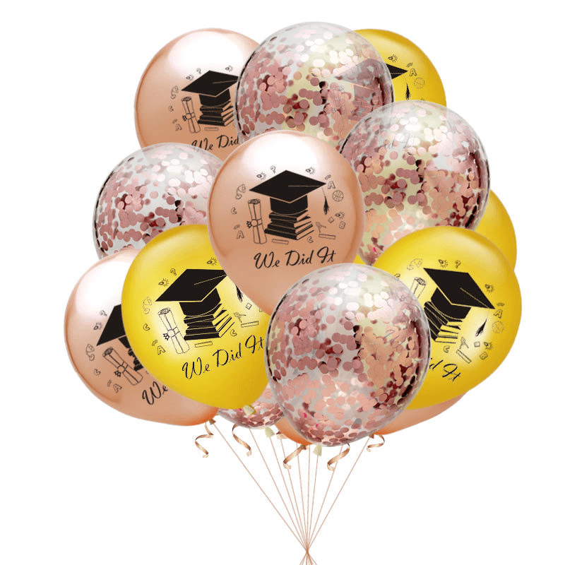 10Pcs Graduation Balloons Gold Silver Black Latex Balloon - MRSLM