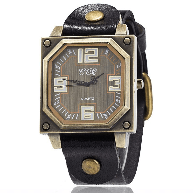 Vintage Casual Square Dial Adjustable Octagon Leather Strap Men Quartz Watch Wristwatch - MRSLM