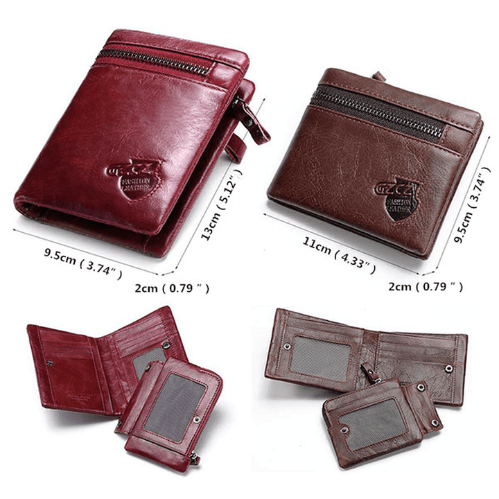 Vintage Genuine Leather 11 Card Slots Coin Bag Trifold Walle - MRSLM