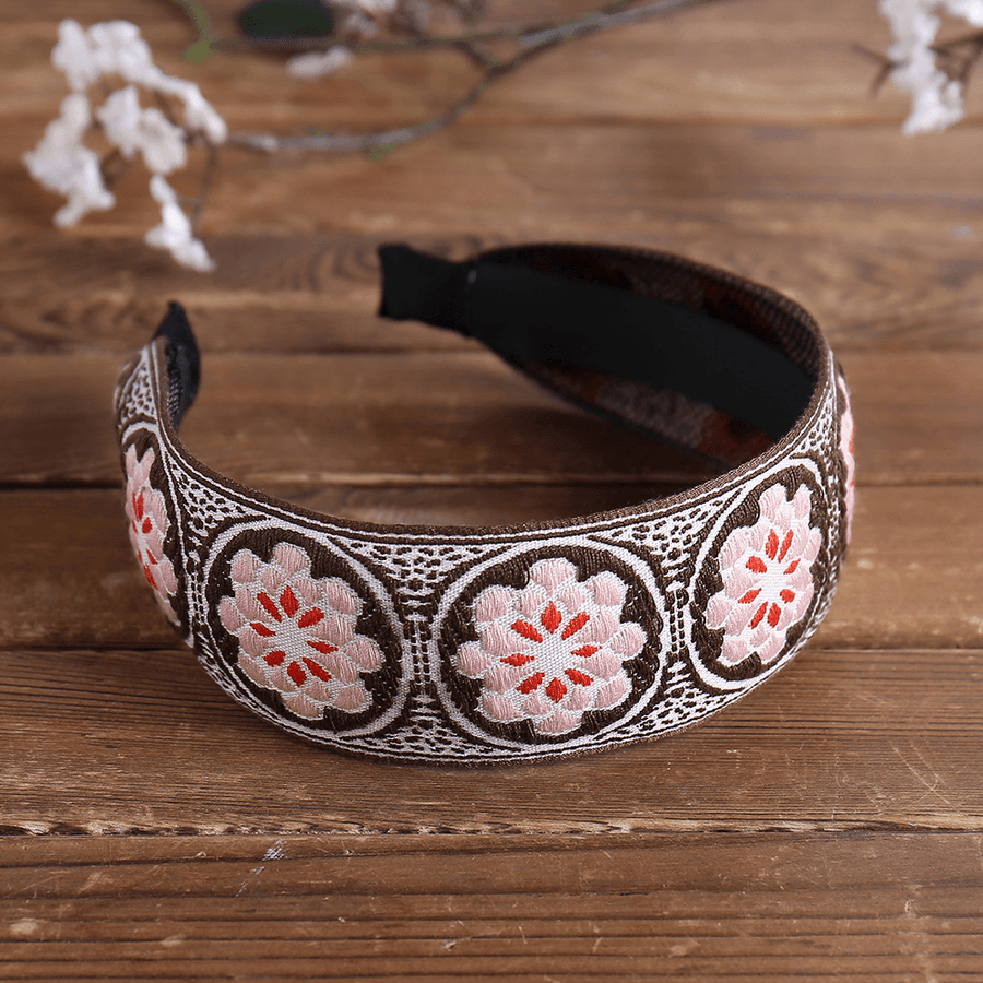 Ethnic Temperament Embroidery Flower Headband Peach Heart Fabric Embroidery Hair Band - MRSLM