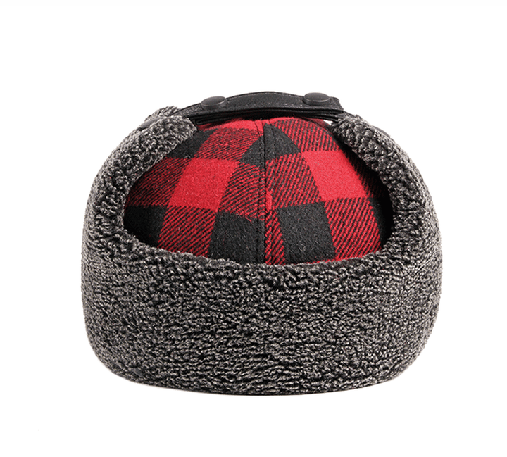 Trendy plus Velvet Thick Plaid Ear Protection Cotton Cap Men - MRSLM