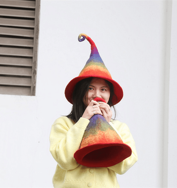 Handmade Wool Felt Hat Autumn and Winter Funny Elf Wizard High Hat - MRSLM