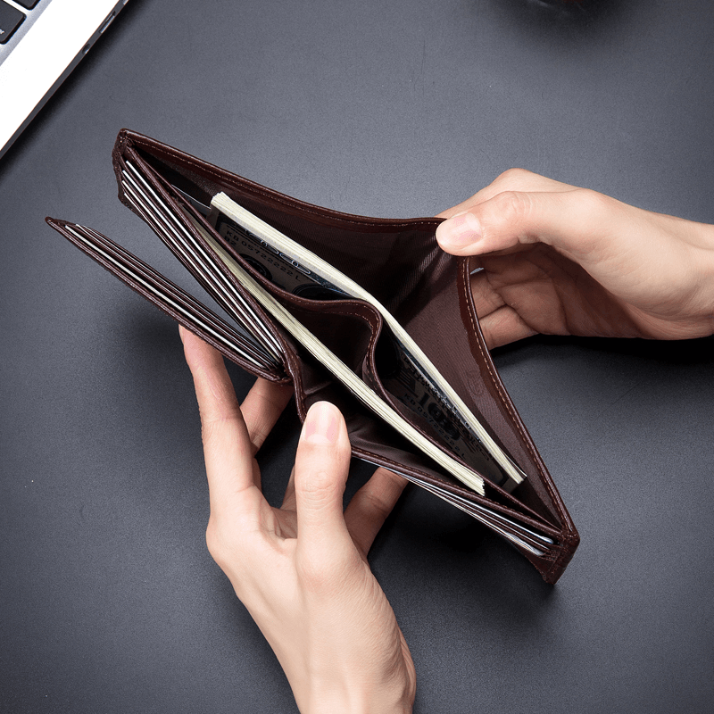 Men Horizontal Vertical Wallets Bifold RFID Anti-Theft Brush Multi-Card Slot Card Holder Money Clip Cowhide Wallets - MRSLM