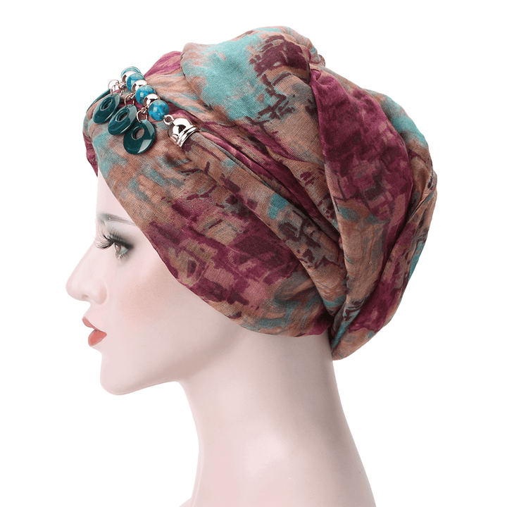 Women Bali Yarn Necklace Scarf Ethnic Tie Turban Cap Arab Wrap Scarf - MRSLM