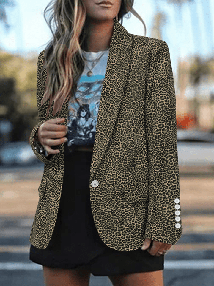 Leopard Printed Corduroy European Button Cuffs Suit for Women - MRSLM