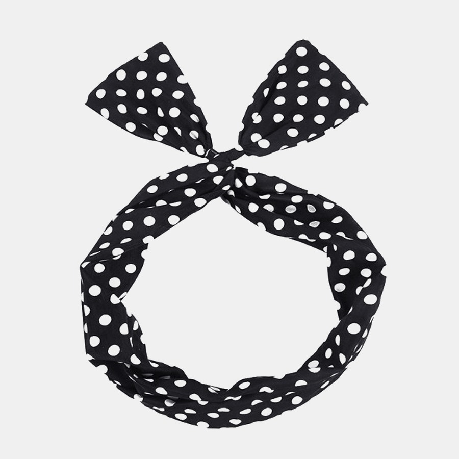 Women Cute Sweet Bow Headdress Dot Stripe Pattern with Adjustable Straight Wire Fabric Cross Tie Headband - MRSLM