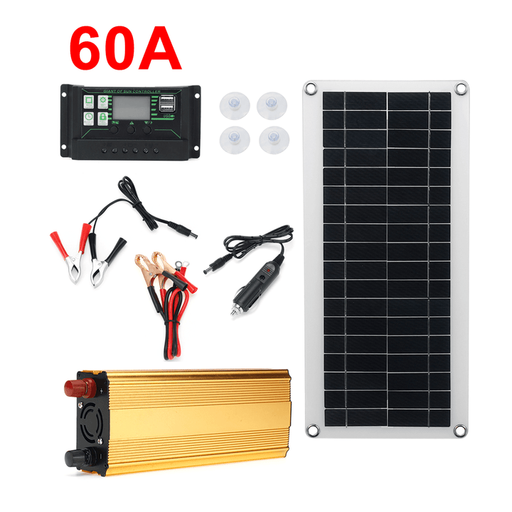 4In1 Waterproof Solar Panel Solar Power Kit W/ 2000W Power Inverter 30W Solar Panel with Soar Charge Controller - MRSLM